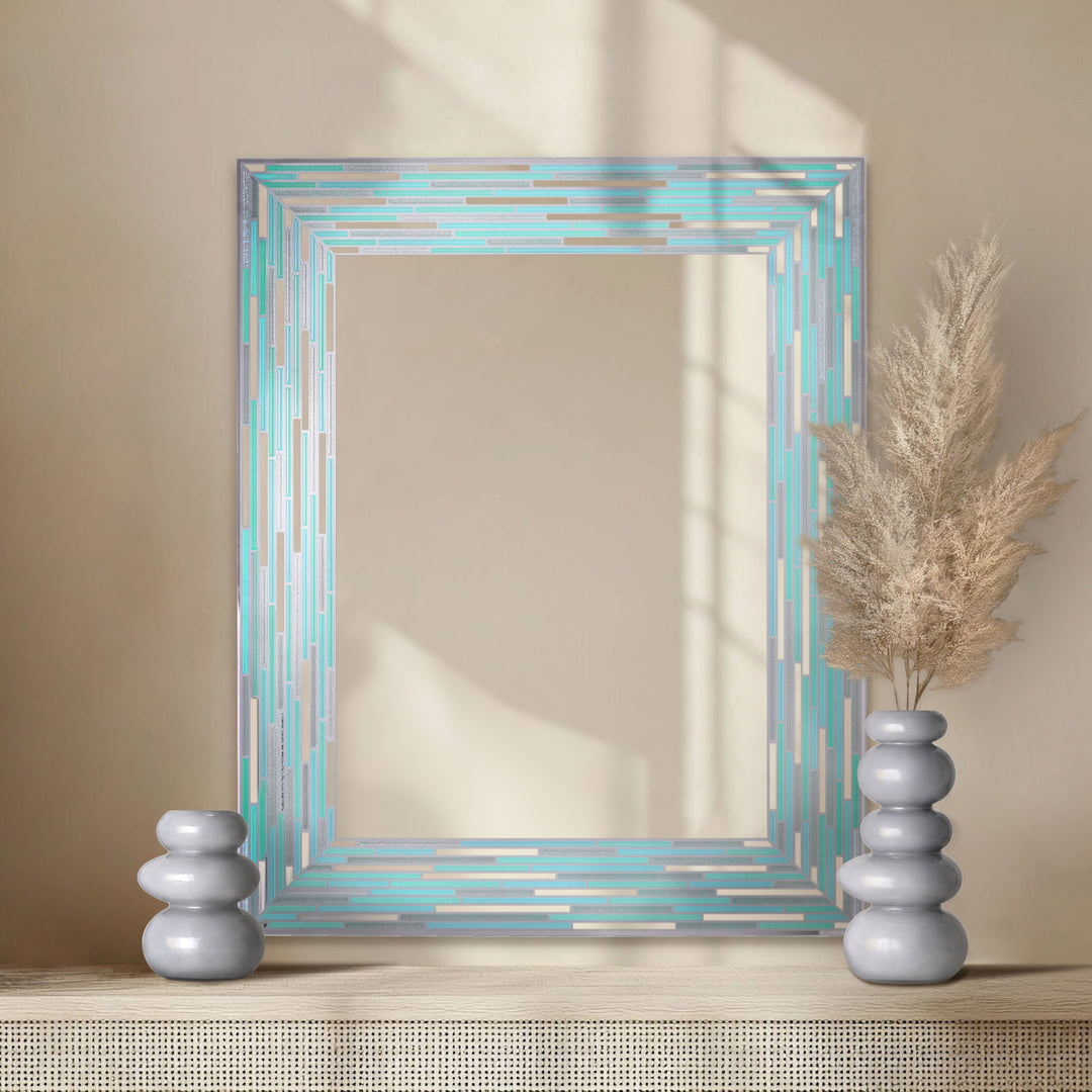 Head West Frameless Reeded Black Tiled Printed Wall Mirror
