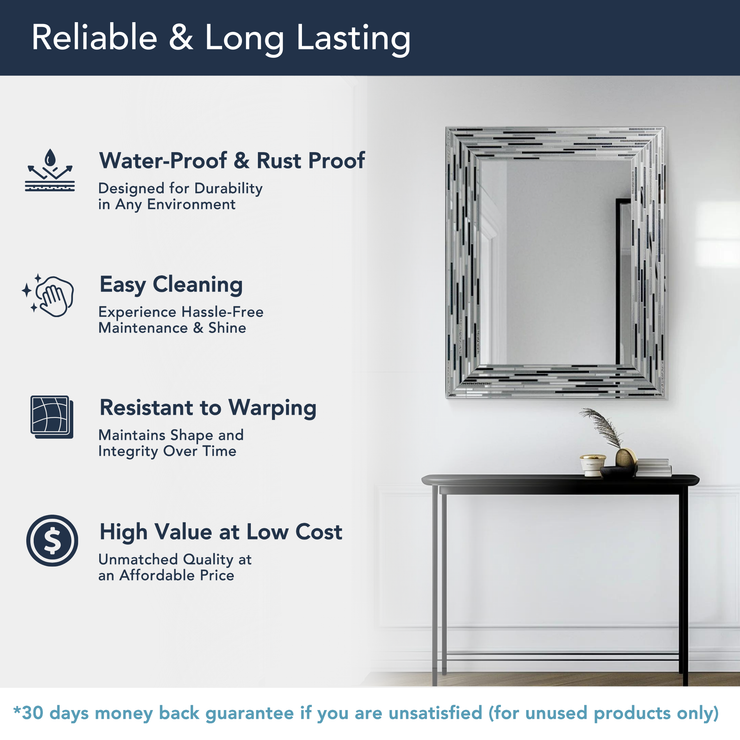 Head West Frameless Reeded Rectangular Tiled Printed Wall Mirror