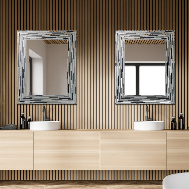Head West Frameless Reeded Rectangular Tiled Printed Wall Mirror