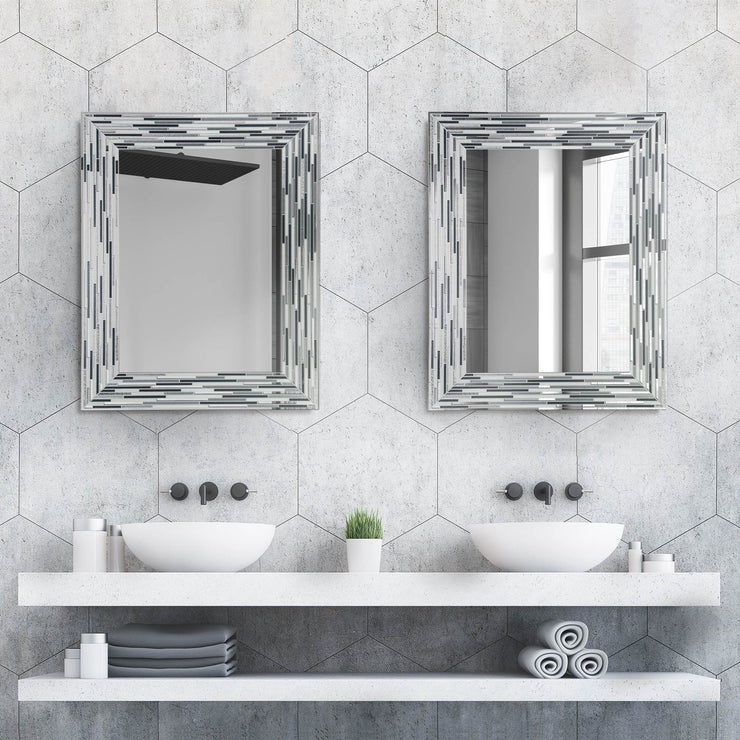 Head West Frameless Reeded Rectangular Tiled Printed Wall Mirror