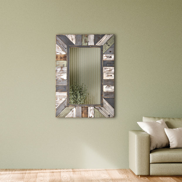 Rustic Wood Plank Framed Farmhouse Rectangular Wall Mirror
