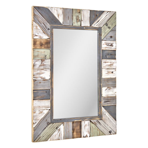 Rustic Wood Plank Framed Farmhouse Rectangular Wall Mirror