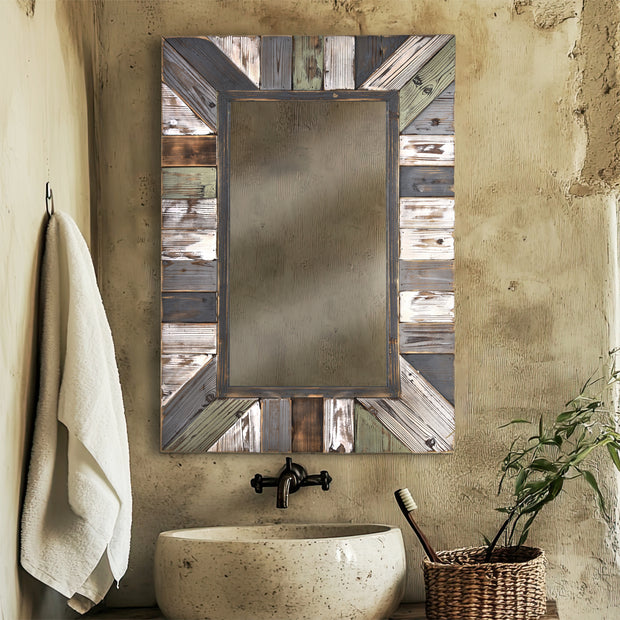 Rustic Wood Plank Framed Farmhouse Rectangular Wall Mirror