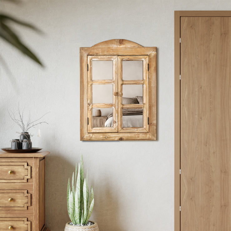 Rustic Wooden Dual Window Shutter Wall Mirror