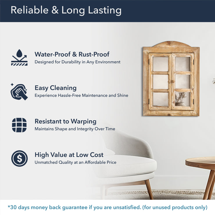 Rustic Wooden Dual Window Shutter Wall Mirror