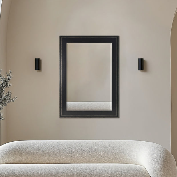 Distressed Black Two-Step Rectangular Framed Beveled Mirror