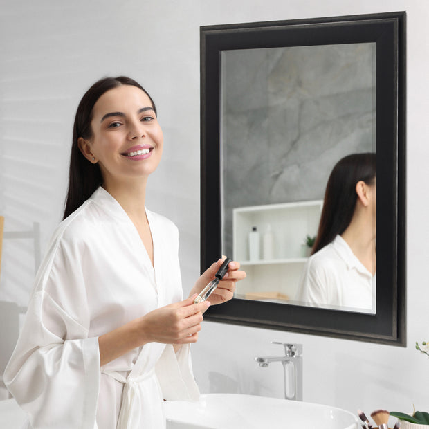 Distressed Black Two-Step Rectangular Framed Beveled Mirror