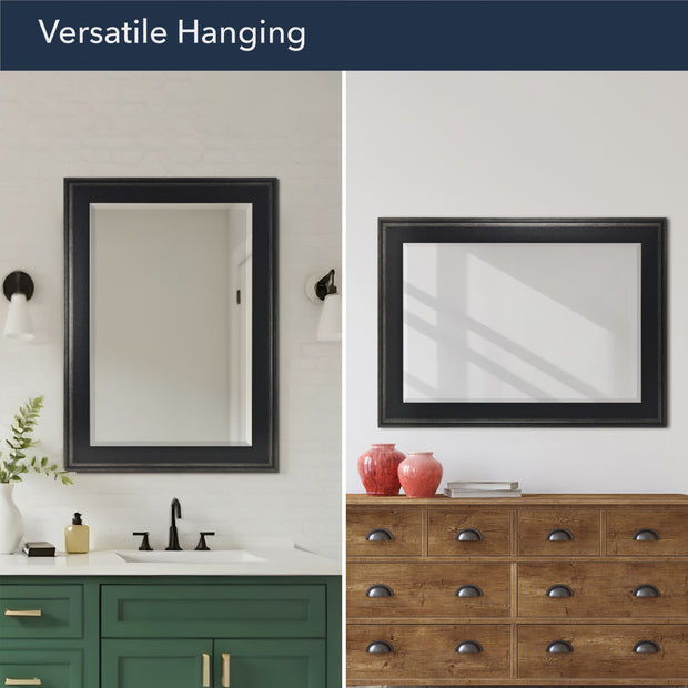 Distressed Black Two-Step Rectangular Framed Beveled Mirror