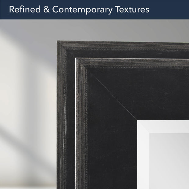 Distressed Black Two-Step Rectangular Framed Beveled Mirror