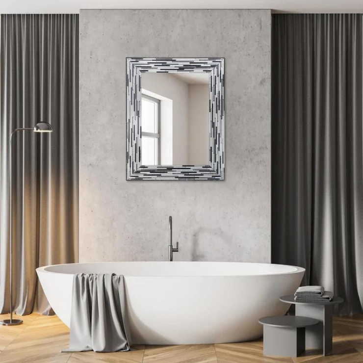 Head West Frameless Reeded Rectangular Tiled Printed Wall Mirror