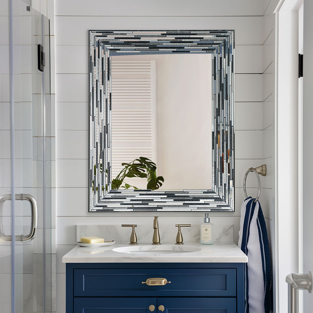 Head West Frameless Reeded Rectangular Tiled Printed Wall Mirror