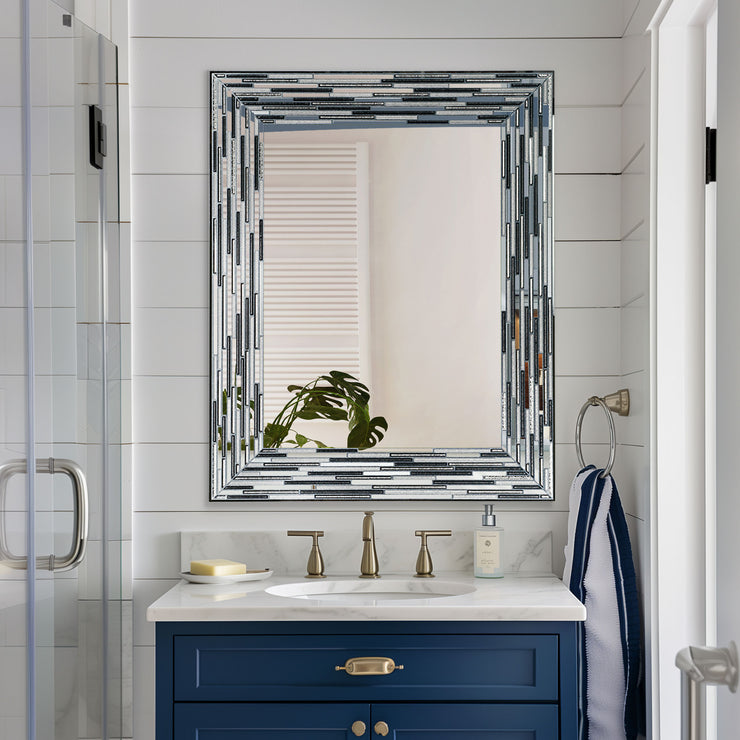 Head West Frameless Reeded Rectangular Tiled Printed Wall Mirror