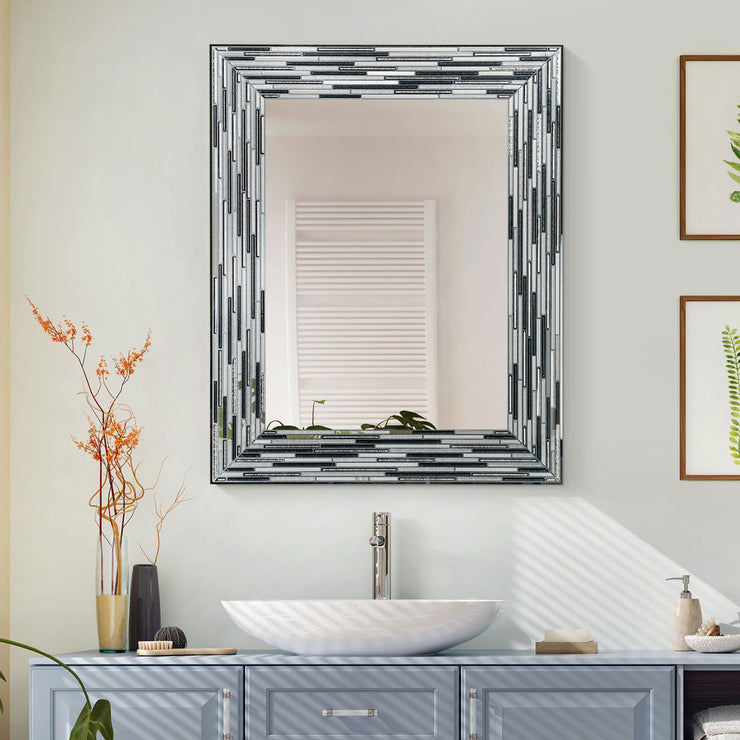 Head West Frameless Reeded Rectangular Tiled Printed Wall Mirror