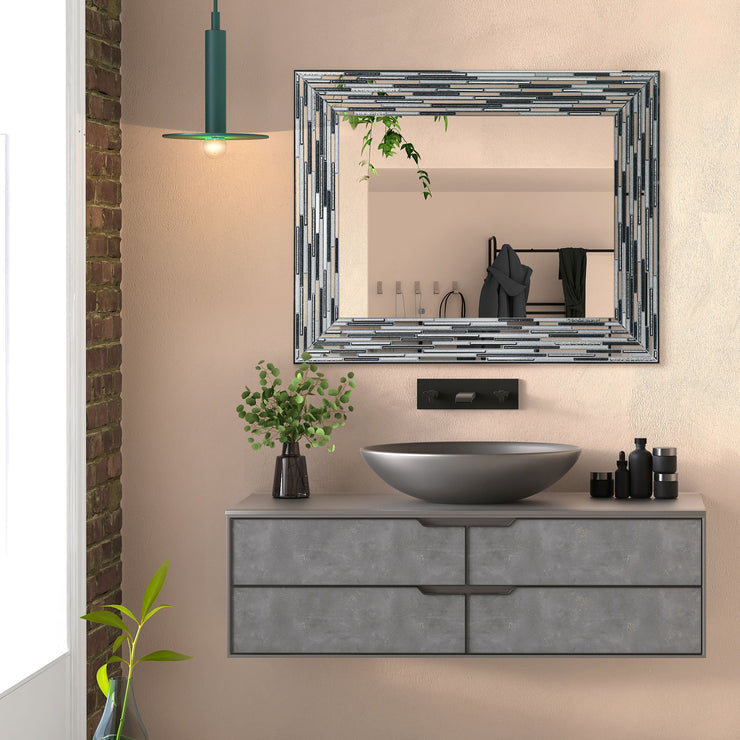 Head West Frameless Reeded Rectangular Tiled Printed Wall Mirror