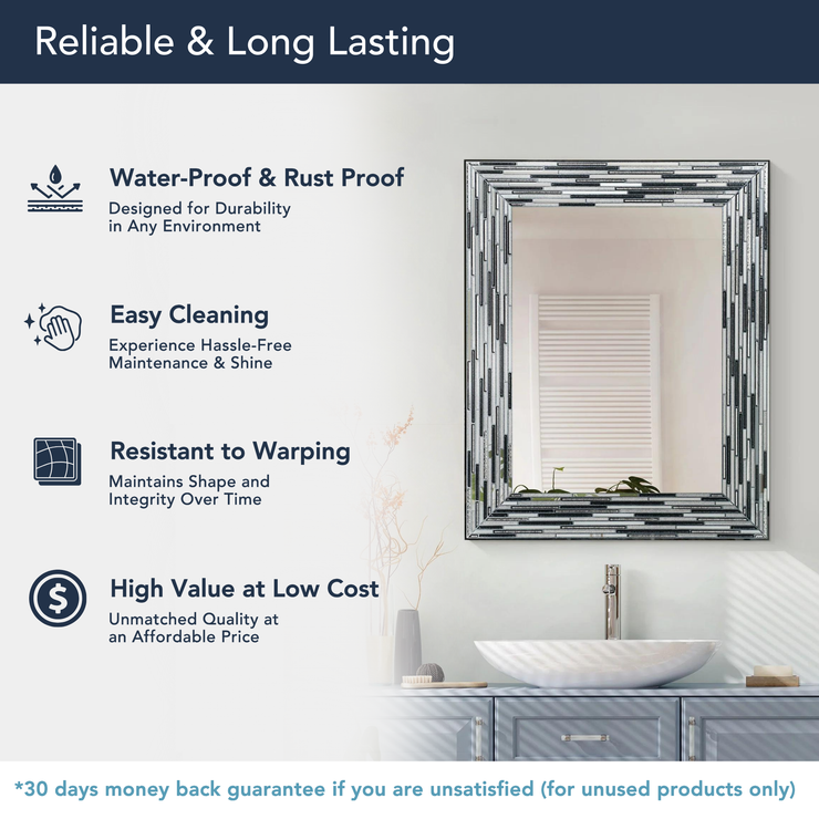 Head West Frameless Reeded Rectangular Tiled Printed Wall Mirror