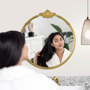 Antique Brass Round Ornate Metal Accent Wall Mirror
