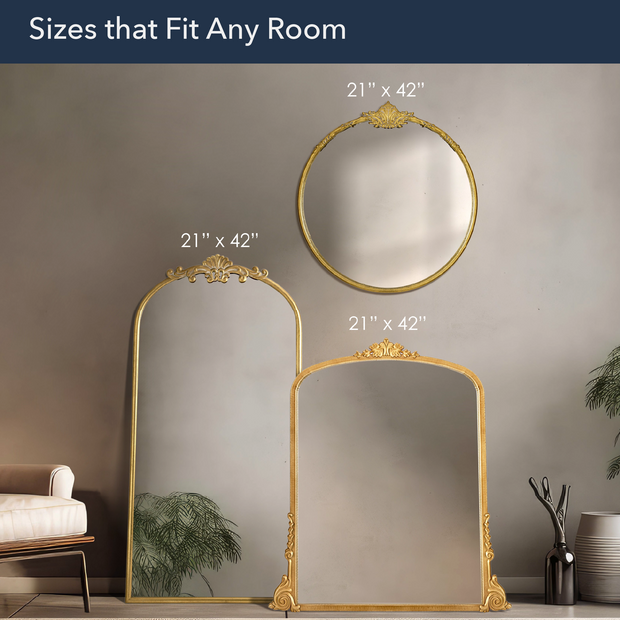 Antique Brass Round Ornate Metal Accent Wall Mirror