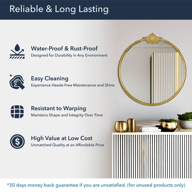 Antique Brass Round Ornate Metal Accent Wall Mirror