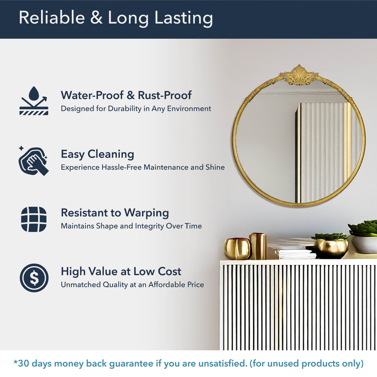 Antique Brass Round Ornate Metal Accent Wall Mirror
