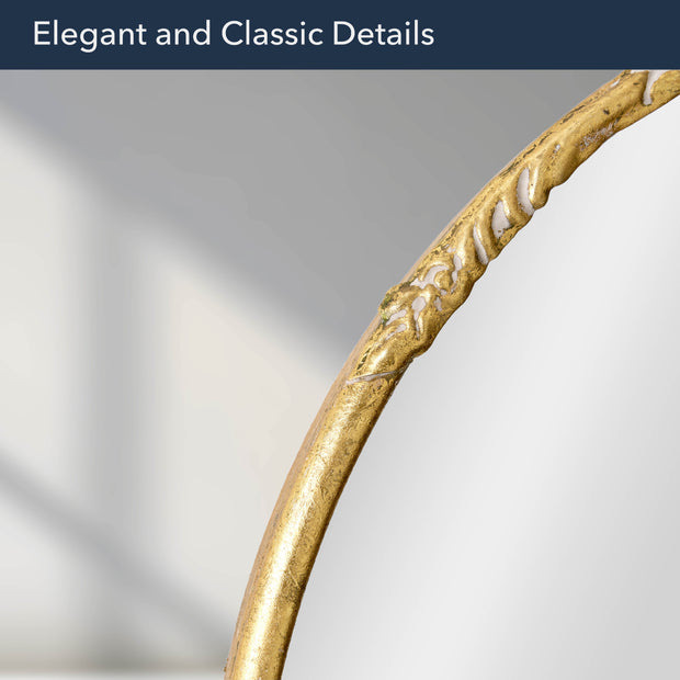 Antique Brass Round Ornate Metal Accent Wall Mirror