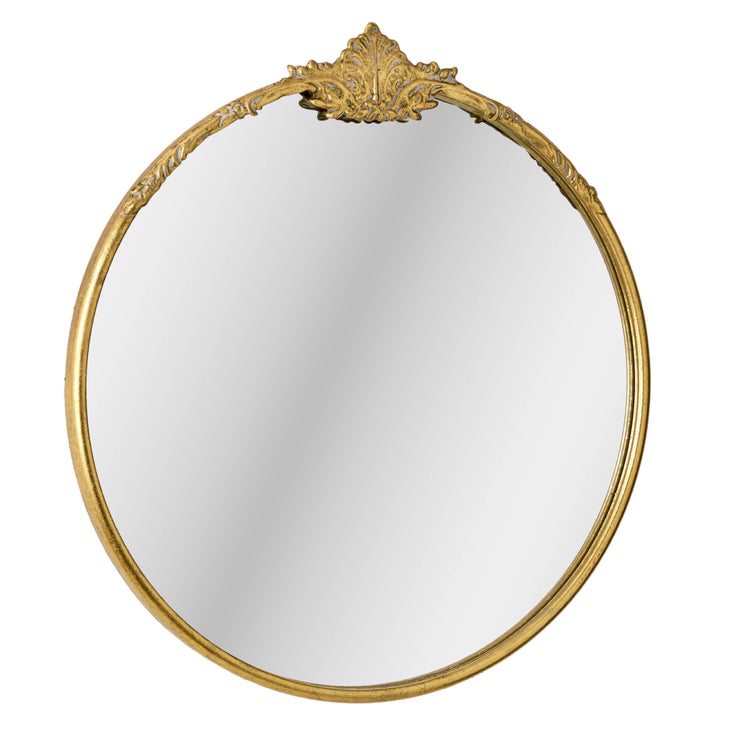 Antique Brass Round Ornate Metal Accent Wall Mirror