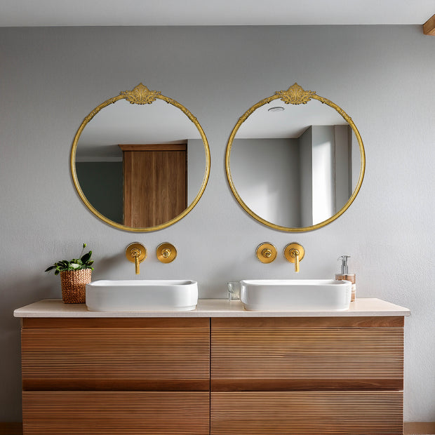 Antique Brass Round Ornate Metal Accent Wall Mirror