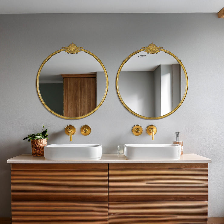 Antique Brass Round Ornate Metal Accent Wall Mirror
