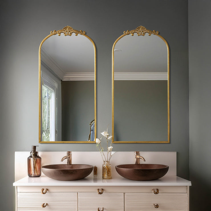 Arch Antique Gold Ornate Metal Accent Wall Mirror