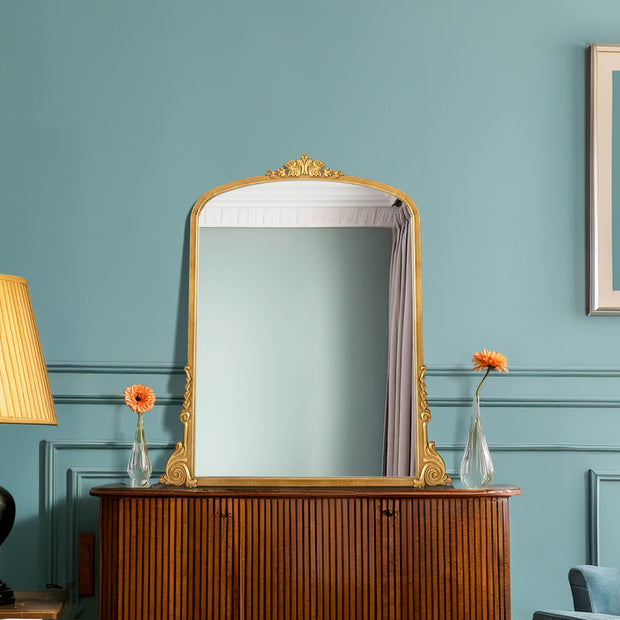 Arch Antique Gold Ornate Scroll Metal Accent Wall Mirror