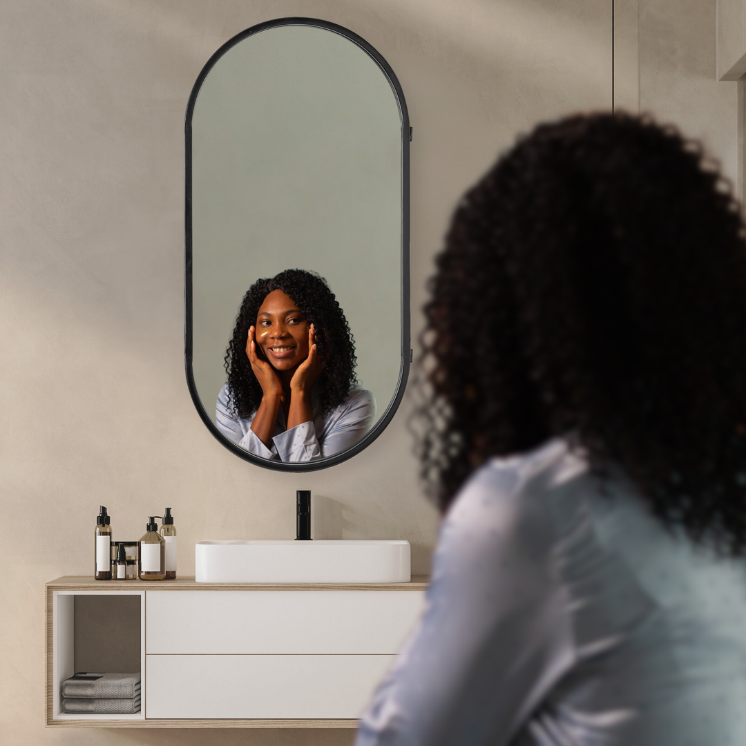 black metal dressing table mirror Black Metal Framed Oval Vanity Medicine Cabinet Wall Mirror with Shelv –  HeadWestMirror.com