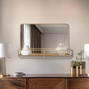 Gold Frame Rectangle Vanity Wall Mirror with Storage