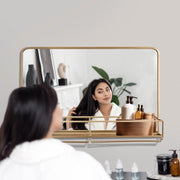 Gold Frame Rectangle Vanity Wall Mirror with Storage