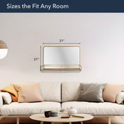 Gold Frame Rectangle Vanity Wall Mirror with Storage