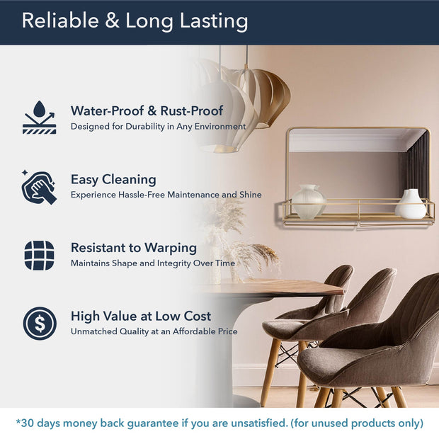 Gold Frame Rectangle Vanity Wall Mirror with Storage