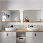 Gold Frame Rectangle Vanity Wall Mirror with Storage