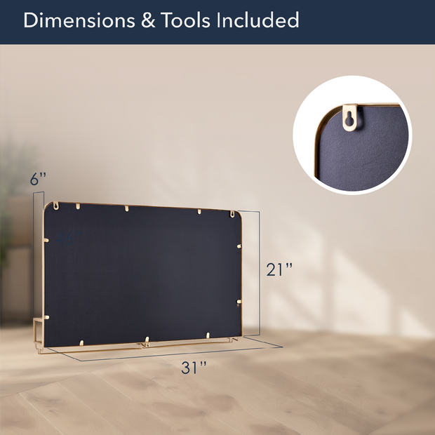 Gold Frame Rectangle Vanity Wall Mirror with Storage