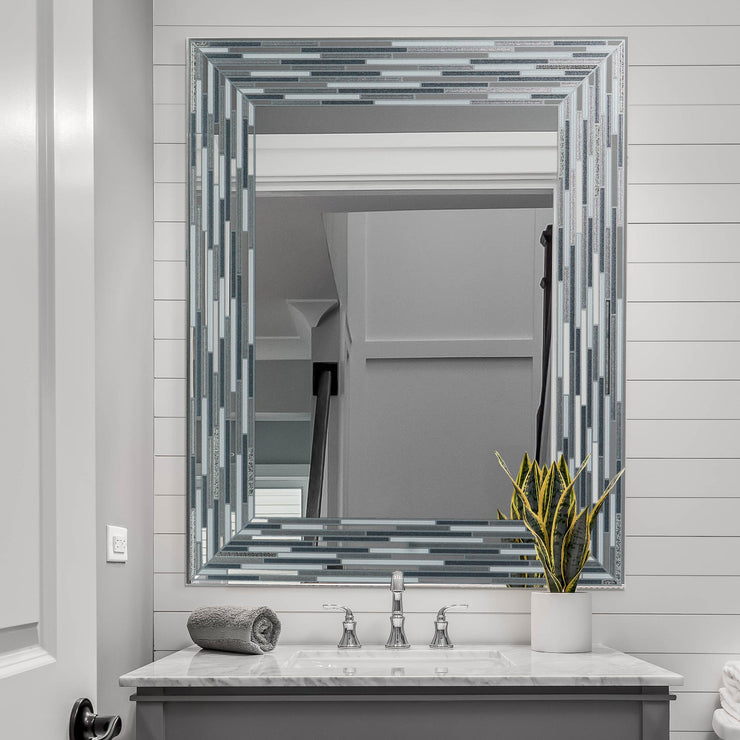 Head West Frameless Reeded Rectangular Tiled Printed Wall Mirror