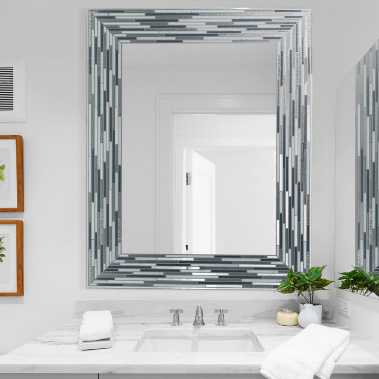 Head West Frameless Reeded Rectangular Tiled Printed Wall Mirror