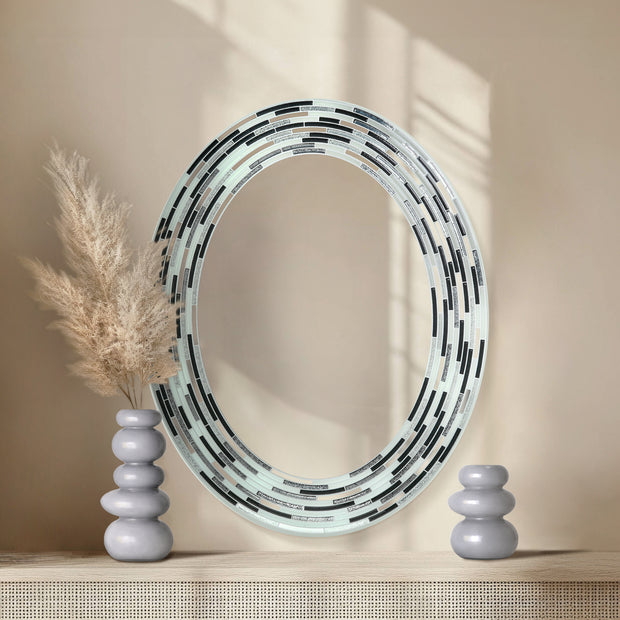 Head West Oval Frameless Reeded Tiled Printed Wall Vanity Mirror