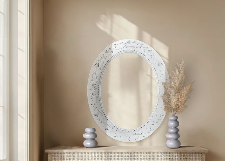 Head West Oval Frameless Frosted Etched Wall Vanity Mirror