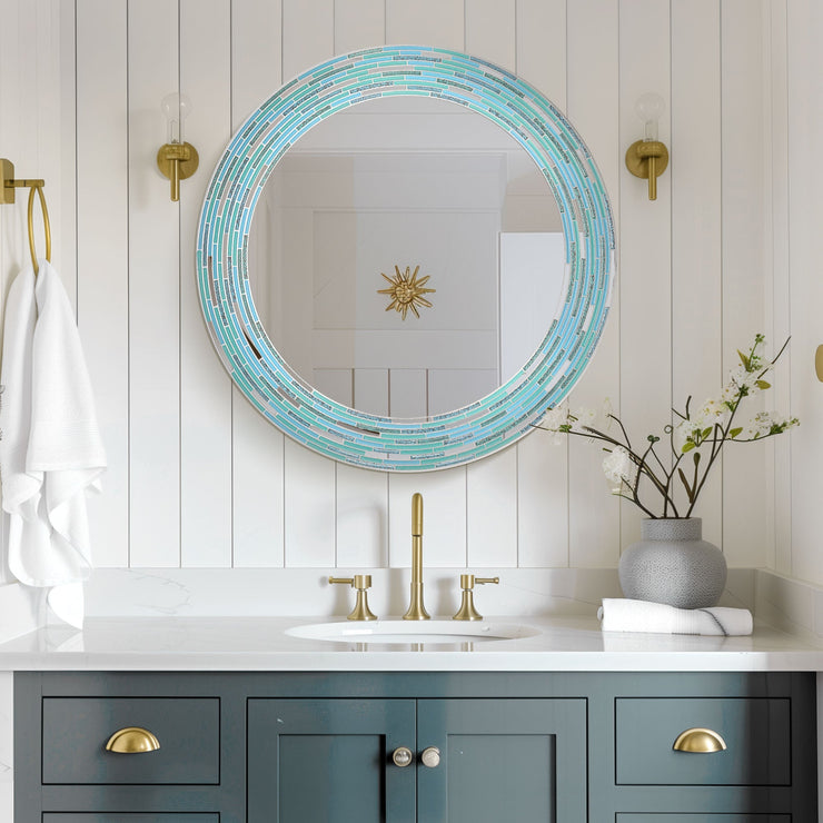 Head West Round Frameless Reeded Tiled Printed Wall Vanity Mirror