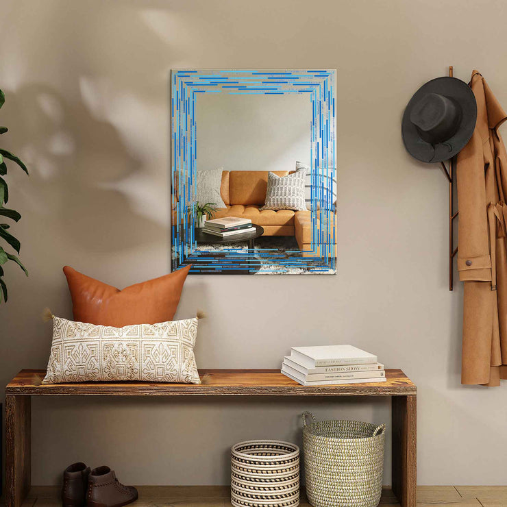 Head West Frameless Reeded Rectangular Tiled Printed Wall Mirror