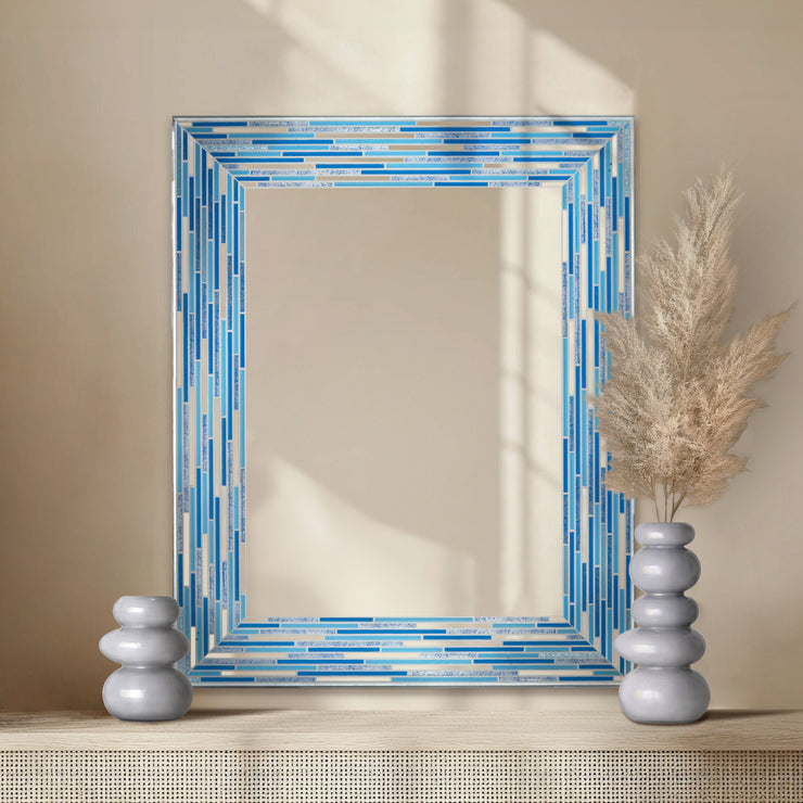 Head West Frameless Reeded Rectangular Tiled Printed Wall Mirror