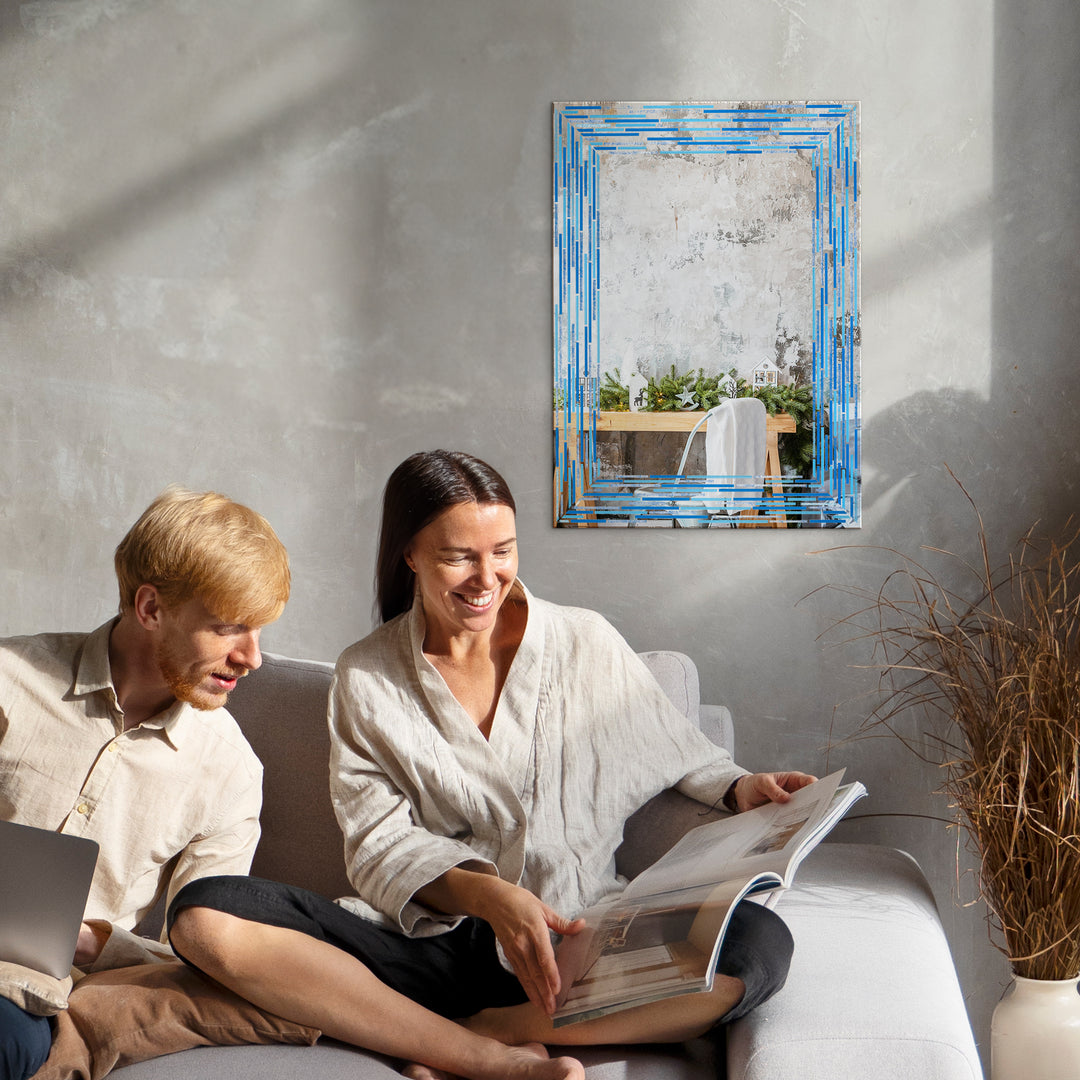 Head West Frameless Reeded Black Tiled Printed Wall Mirror