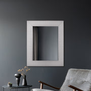 Champagne Silver Honeycomb Embossed Framed Beveled Wall Mirror