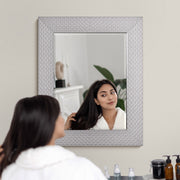 Champagne Silver Honeycomb Embossed Framed Beveled Wall Mirror