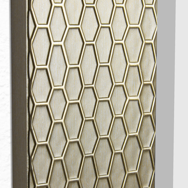 Champagne Silver Honeycomb Embossed Framed Beveled Wall Mirror