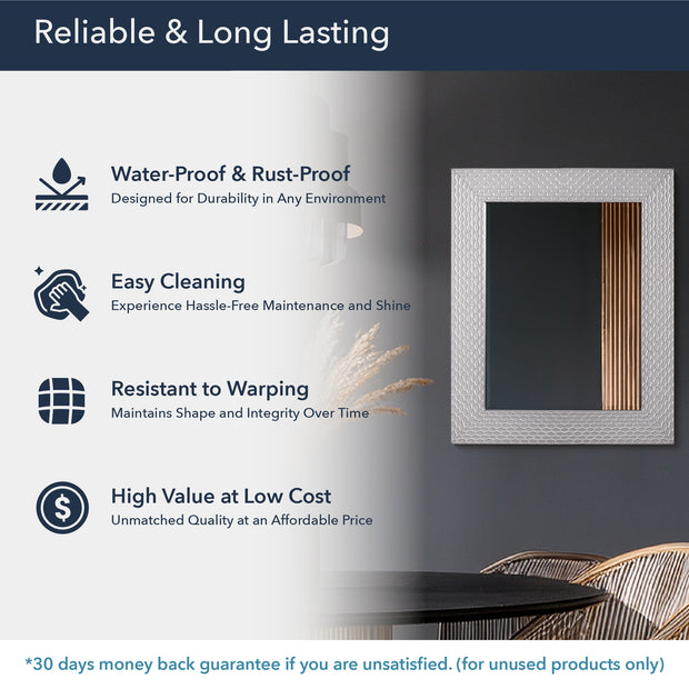 Champagne Silver Honeycomb Embossed Framed Beveled Wall Mirror