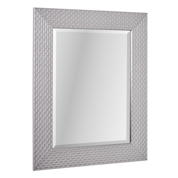 Champagne Silver Honeycomb Embossed Framed Beveled Wall Mirror