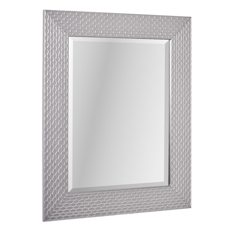 Champagne Silver Honeycomb Embossed Framed Beveled Wall Mirror